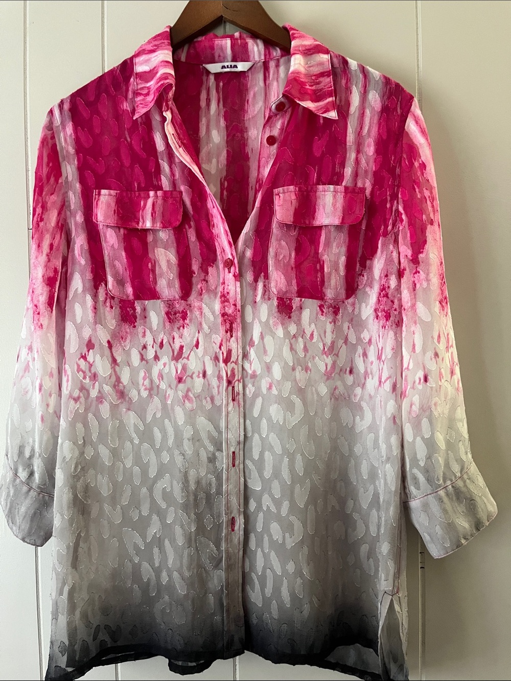 Alia Pink Ombre Animal-Print Button Front Tunic